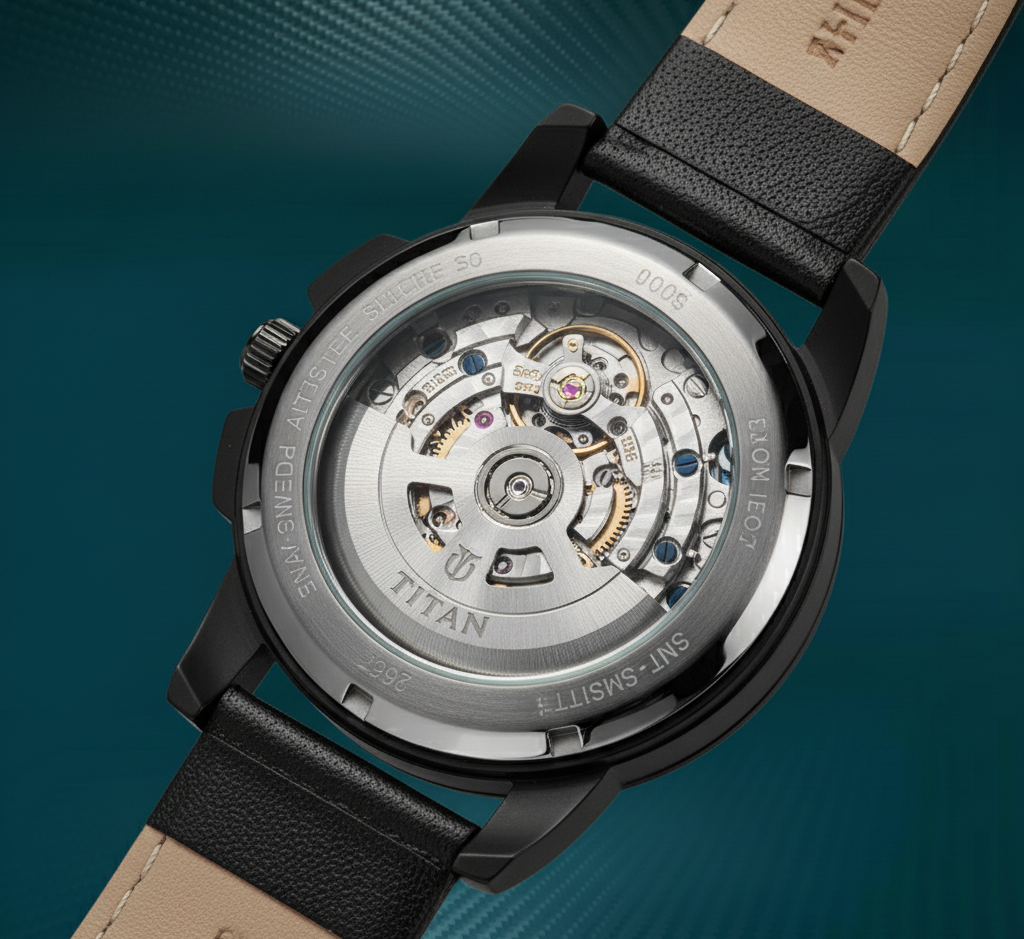 Titan Automatic Watch – Titanium Series*  
Engineered for precision. Designed for distinction.  
Crafted with a *lightweight titanium case*, this automatic watch combines durability, comfort, and timeless elegance. The open-heart dial showcases its self-